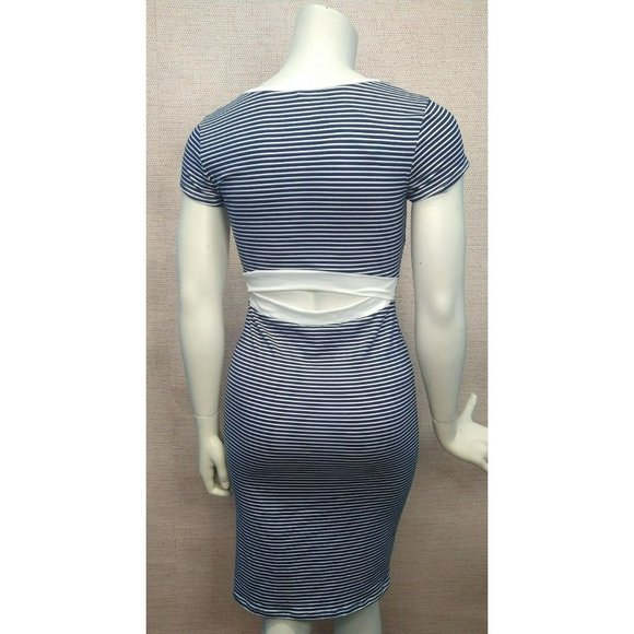 Cute Midi Striped Bodycon Dress with open back, super soft and Stretchy - Picture 5 of 11